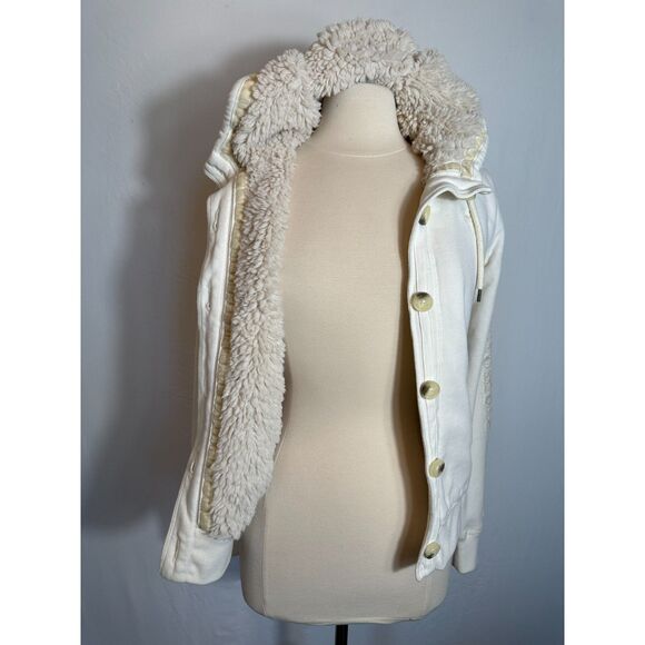 Y2K White Abercrombie Button Up Hoodie with Faux Fur - Fits Like a XS/S - Picture 8 of 8